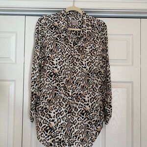 Chico's Size 2 Long Sleeve Button Down Animal Print Blouse